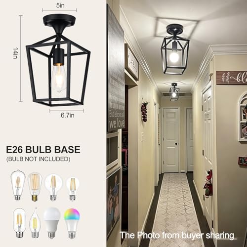 【Upgraded】Semi Flush Mount Ceiling Light, Black Industrial Ceiling Light Fixtures, Farmhouse Light Fixture for Hallway Stairway Garage Living Room Dining Room Balcony（Not waterproof, Not for Outdoor） by Lynnoland - Image 2