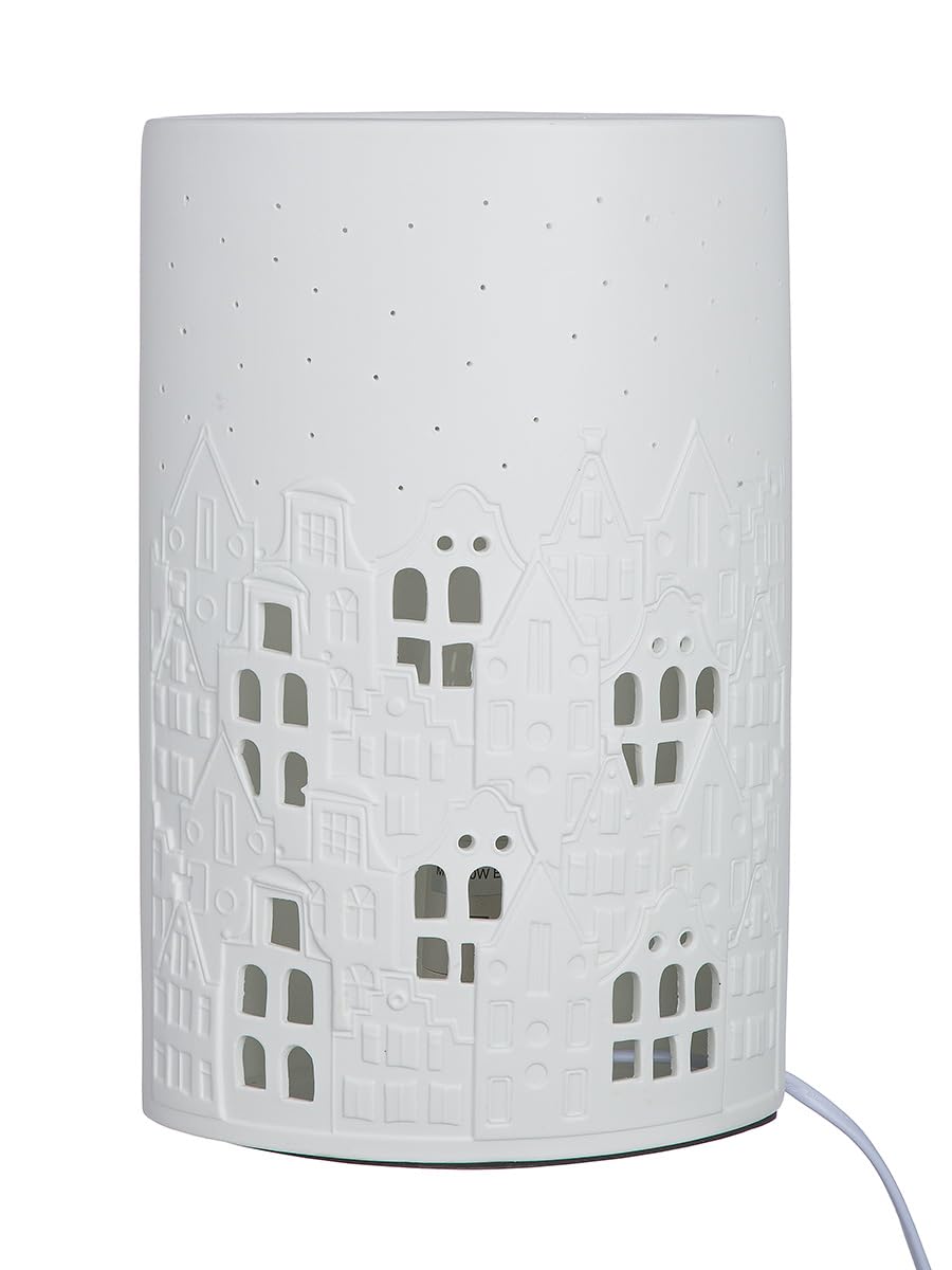 GILDE Tischleuchte Stadtlichter Porzellan weiß Hausmotiv Höhe 28 cm Beleuchtung Dekoration Wohnaccessoire Lampen