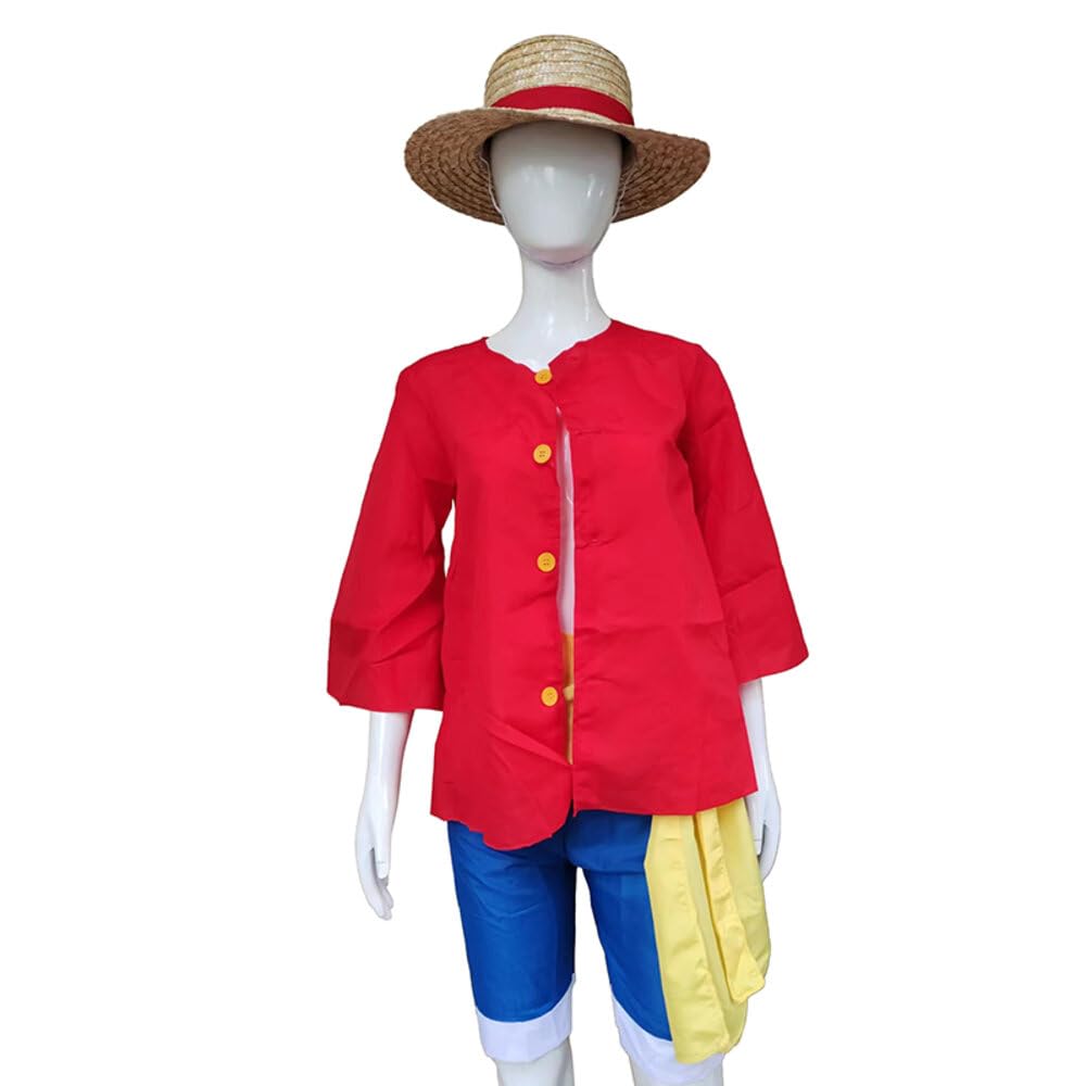 thematys Disfraz de Luffy de One Piece, incluye sombrero de paja para cosplay, carnaval, fanáticos del anime, unisex