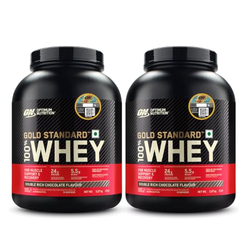 Image of Optimum Nutrition (ON) Gold Standard 100% Whey Protein Powder 5 lbs, 2.27 kg (Double Rich Chocolate), for Muscle Support & Recovery, Vegetarian - Primary Source Whey Isolate (Pack of 2)