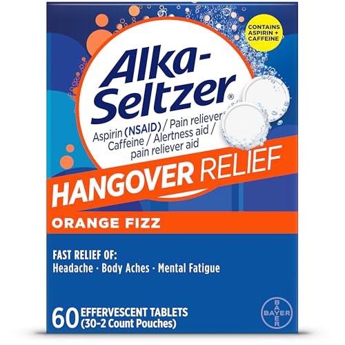 Alka-Seltzer Hangover Relief Tablets, Fast Relief Starts In About 15 Minutes for Headaches, Body Aches & Mental Fatigue, Bachelorette & Bachelor Party Packs 60 Count