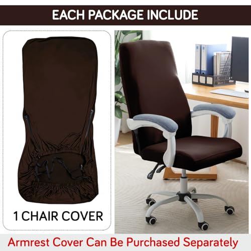 Image of HOKIPO 'SereneSolids' 140 GSM Office Chair Cover for Executive High-Back Chair - Stretchable Fabric, Washable & Anti-Slip - Fits Big & Tall Office Chairs, Coffee (AR-5220-CFE-L)