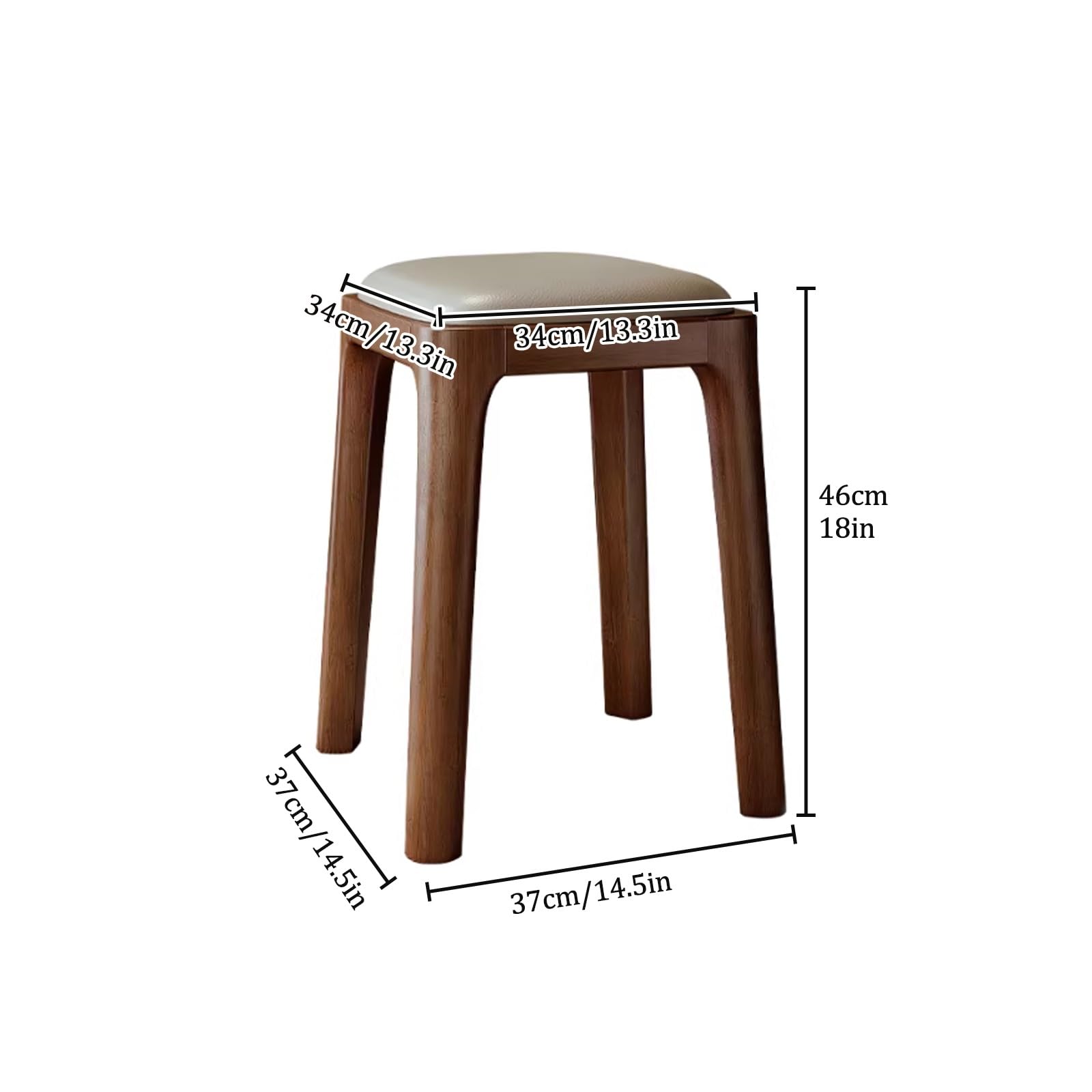 Taboret toaletkowy z litego drewna, tapicerowany stołek do jadalni z nogami o grubości 4,3 cm, nośność 150 kg, wyściełane siedzisko toaletkowe do domowego biura, sypialni