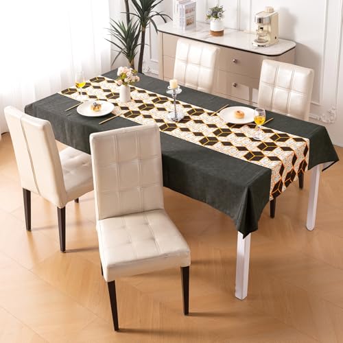 Image of HOKIPO Modern Grace Table Cloth for 4 Seater, 55x71 in, Amber Hive