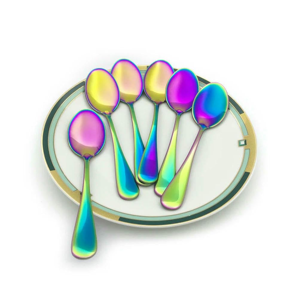 ZBDP - Cucharas pequeñas de postre de acero inoxidable de 14 a 12 unidades, de acero inoxidable, redondas, para agitar, cubiertos coloridos