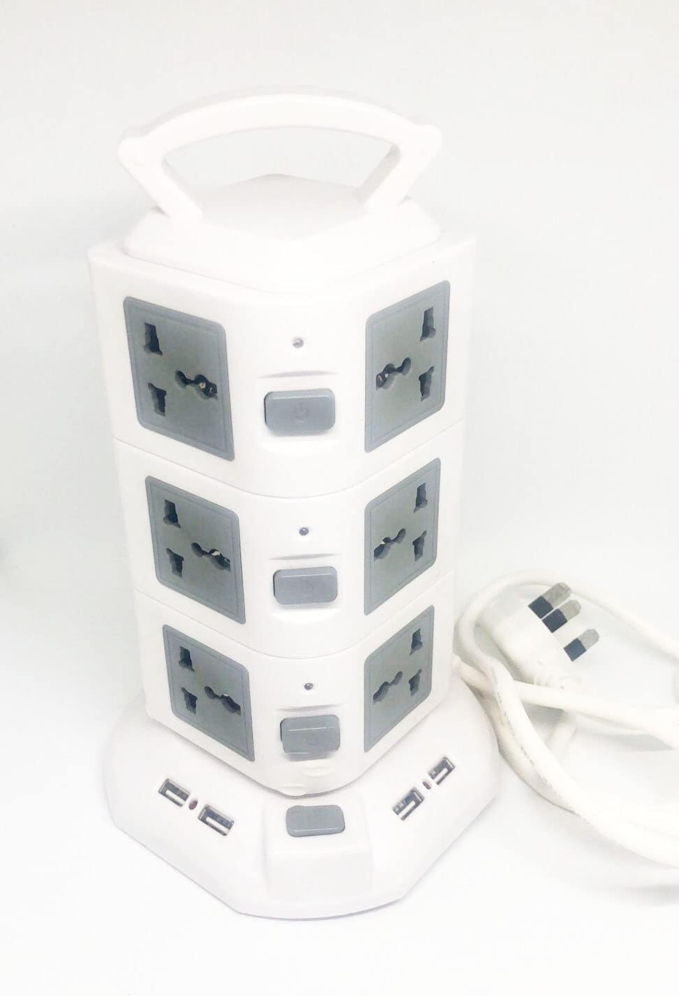 showkahVertical Multi Socket with Portable Handle Tower Extension with 6 USB Ports 1.8M Cord and UK/UAE-Plug Power Strip Multi Charging Station Random Color 2-Layer/3-Layer (3 Layer)