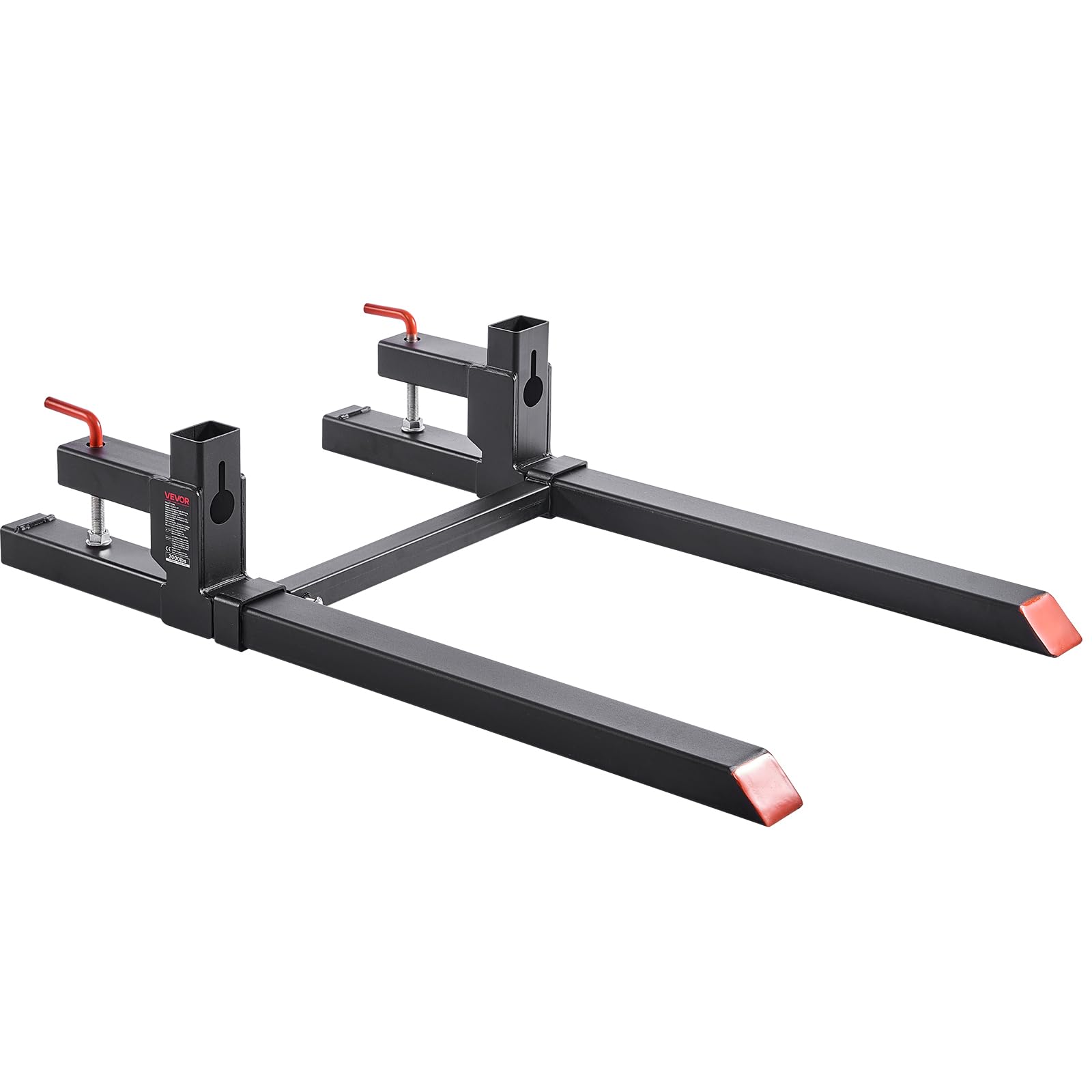 VEVOR Forche per Pallet con Morsetto da 907 kg Lunghezza Totale 109 cm, Forche per Trattori per Impieghi Gravosi con Barra Stabilizzatrice Regolabile per Accessori per Trattori, Benna di Carico