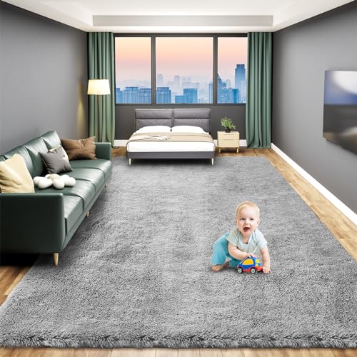 Image of Fluffy Soft Area Rugs for Bedroom, 4X6 Indoor Modern Area Rugs Fluffy Living Room Carpets for Kids Bedroom Home Decor Nursery Rug, High Pile Soft Throw Rug, Upgrade Anti-Skid Durable, Light Grey