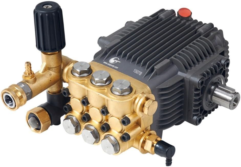 Canpump CF 2732 S: 2700 psi @ 3.2 US gpm Belt-Drive Pressure Washer Pump with External Unloader, 24 mm Solid Shaft, Max 3450 RPM, High Flow Horizontal Triplex Pump