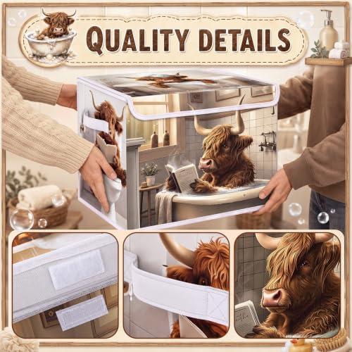 Image of Briwooody Highland Cow Storage Bin with Lid and Carrying Handle