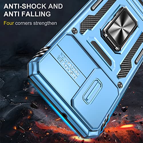 Image of Slide Camera Cover with Ring Holder Mobile Phone Case Cover for Samsung Galaxy S22 Plus / S22+ (Blue)