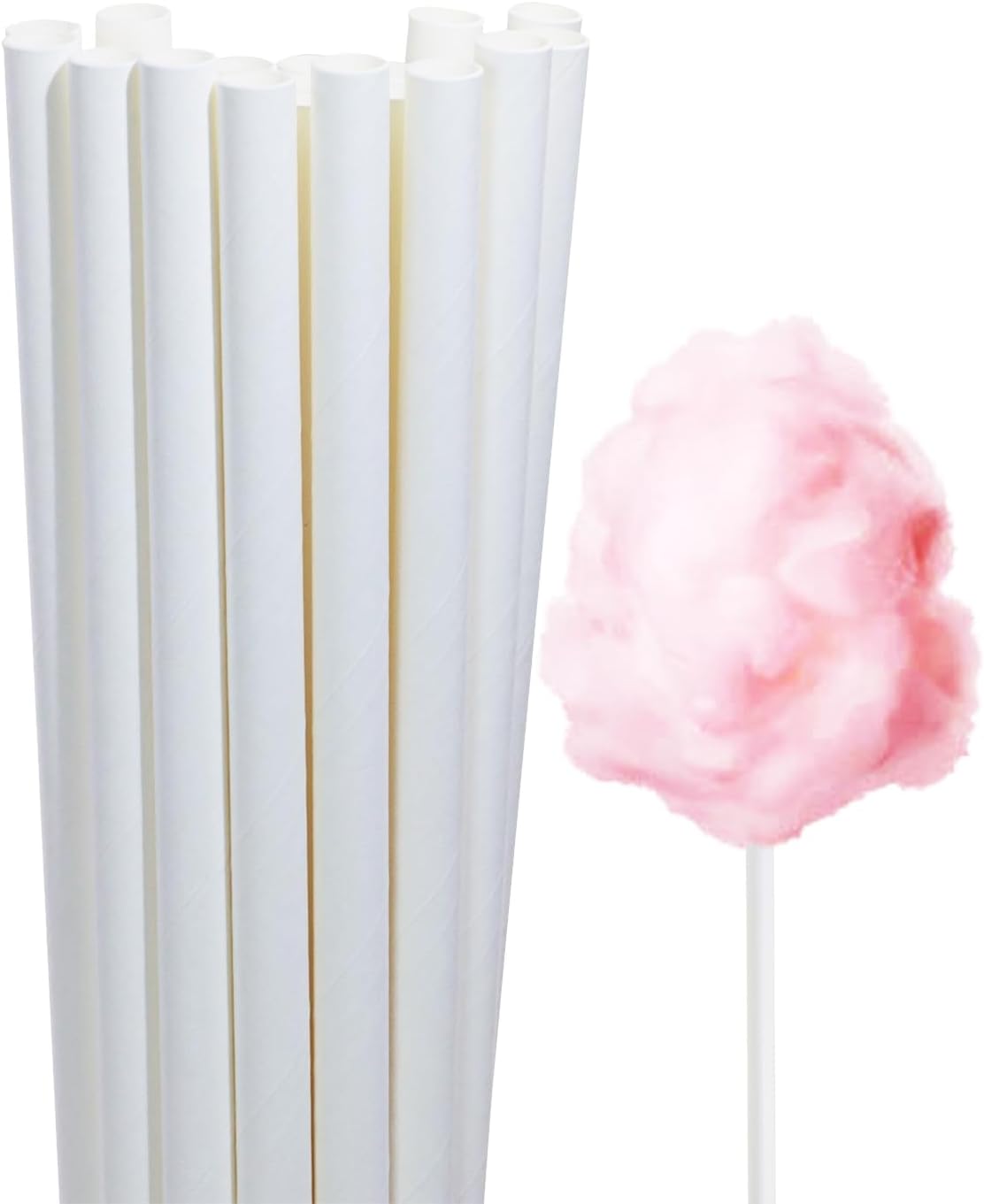 PENTA ANGEL Cotton Candy Cones 24Pcs 11.8" Cotton Candy Holder Stick Paper Straw Cones for Birthday Wedding Party Candy Making (White-24pcs)