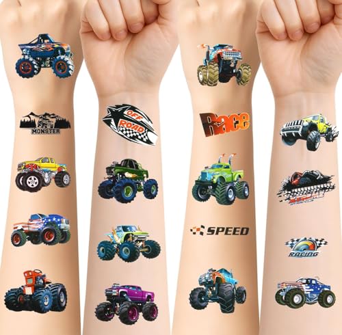 Traktor Tattoos für Kinder 10 Blätter Kindertattoos Temporäre Tattoo Kinder zum Aufkleben für Jungen Mädchen Mitgebsel Kindergeburtstag Deko (Monster Truck)