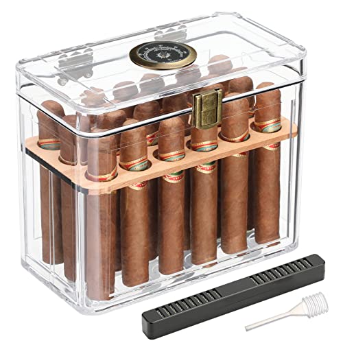 Fankai Cigar Humidors, Acrylic Humidor Cigar Box, Cigar Accessories With Hygrometer&Humidifier, Cigar Gifts For Men, Humidor With Cedar Wood Tray, Cigar Case Fits 18-50 Cigars, Cigar Box Gift #TOP7