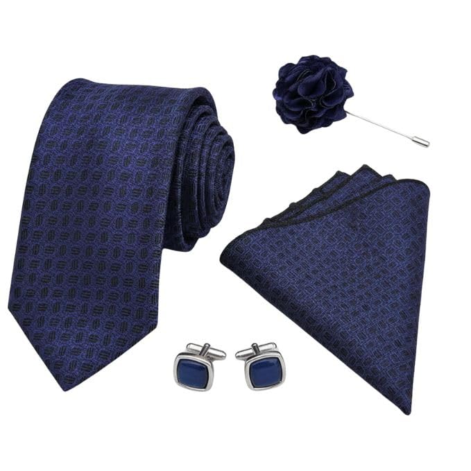 calixto Men's Microfibre Italian, Floral Printed Necktie Tie With Pocket Square,Lapel Pin,Cufflinks (Leatharite Gift Box) (Pack of 4) 17-picture-49