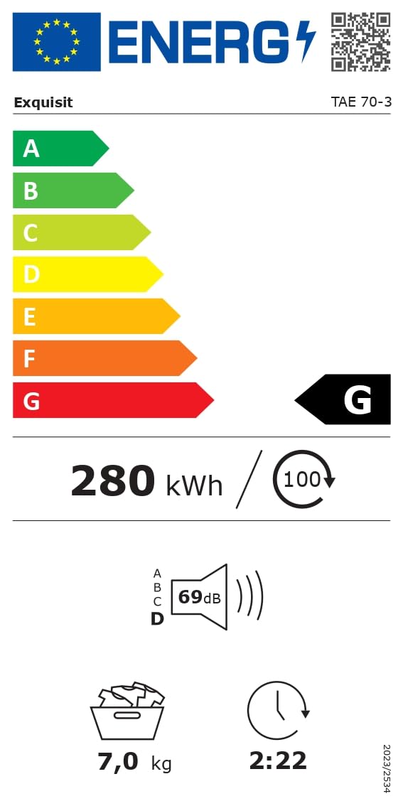Exquisit TAE70-3 Sèche-linge à évacuation d'air | Capacité 7 kg | 8 programmes | Départ différé & sécurité enfant | Inversion automatique | Blanc