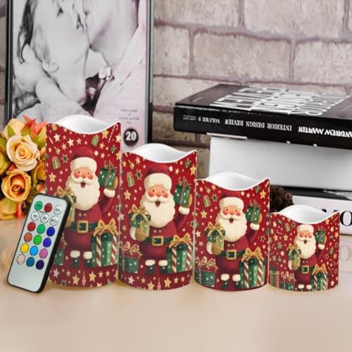 Image of Vintage Christmas Flameless Battery Operated Candles Set of 4 | cozy Xmas Flameless Candles with Remote Flickering, LED Candles with Timer for Living Room Decorations