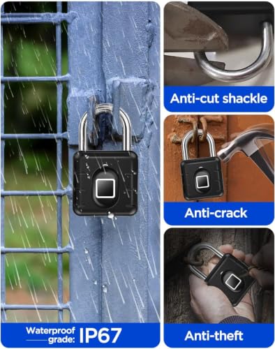 Image of DOCOSS Smart Biometric Padlock, Fingerprint Door Lock, Small Waterproof Lock for Suitcase,Home, Office, Gym Locker, Gate