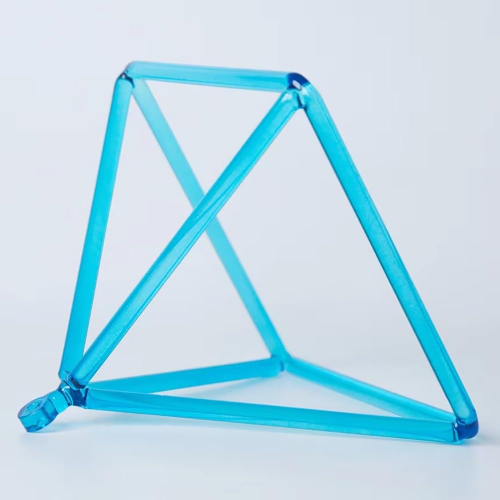 XBTGS Piramide cantante in cristallo di quarzo colorato con custodia per il trasporto, attaccante in cristallo e cinghia per appenderla, piramide canora dei chakra curativi, ciano, 22,9 cm