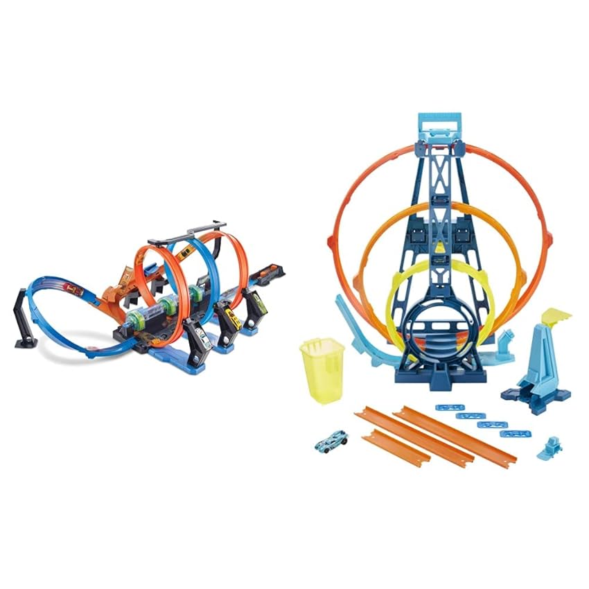 Immagine del prodotto Hot Wheels, Pista Hot Wheels Schianti Rotanti con Propulsori Motorizzati, Giocattolo per Bambini 5+ Anni, FTB65, Esclusivo Amazon & Track Builder, Playset Pista Triplo Loop, con Macchinina