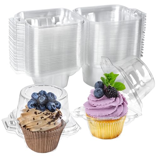 BTSD-home 25 Pack Single Cupcake Boxes Individual Cupcake Containers Plastic Cake Box For Muffin Salad Cheese Wedding Party Favors(3.5×3.5×3 In)