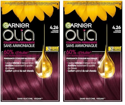 Garnier Coloration Permanente - Sans Ammoniaque - Aux Huiles Naturelles de Fleurs - Violine Profond (4.26) - Olia Vivids (Lot de 2) Garnier Coloration Permanente - Sans Ammoniaque - Aux Huiles Naturelles de Fleurs - Violine Profond (4.26) - Olia Vivids (Lot de 2)