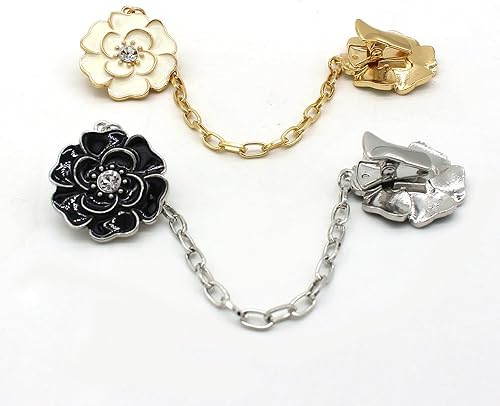 Miniatura 5 de Broches de solapa esmaltados para mujeres y niñas, con circonita cúbica, color negro y blanco, esmaltado, camelia y flor de cerezo, clips ligeros,