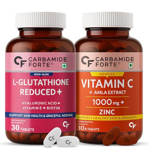 Carbamide Forte Japanese Reduced L Glutathione 500mg Tablets with Vitamin C from Amla Extract | Glutathione Supplements & Vitamin C Supplements – 30 V