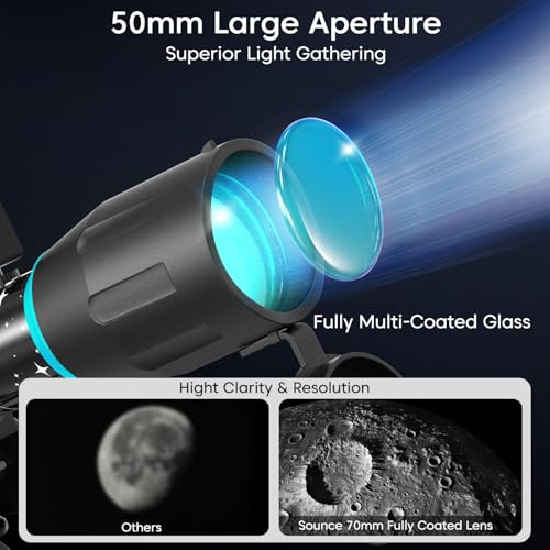 Image of Sounce StellarScope Astronomical Land and Sky Refractor Telescope with 96x Zoom, Fully Multi Coated Glass Optics, Alt Az Mount, Beginners to Explore Moon, Planets, Stars and Deep Sky Objects (Black)