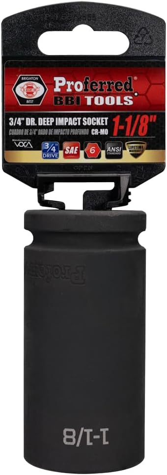 S34136 3/4" Drive SAE Socket, 1 1/8" Deep Impact 6 Point