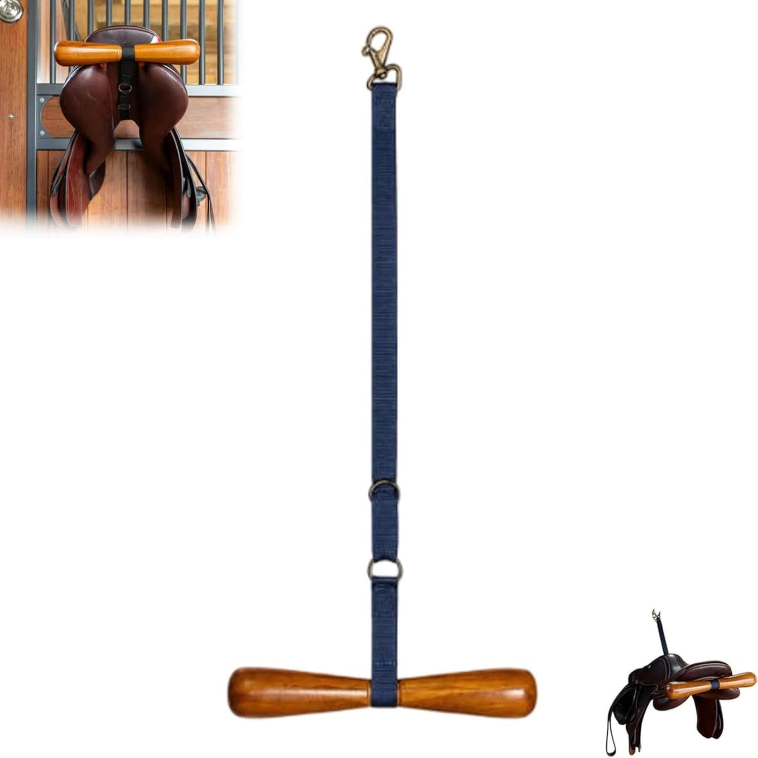 Saddle-Shaped T-Shaped Hanger, Saddle Rack Holder with T Bar Support Strap, Adjustable Wall Mounted Horse Tack Storage, for Western & English Saddles, for Home Stable Horse Trailer (Blue)