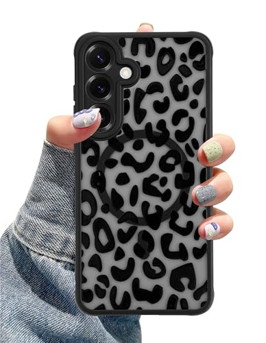 Coque Samsung S25 antichoc compatible MagSafe en TPU souple motif guépard