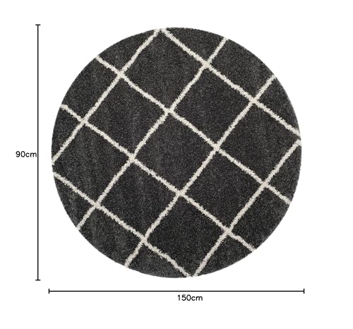 Image of Trellis Design Microfiber Hand Woven Shaggy Carpet Collection with 2 inch Pile Height Carpet for Living Room Size 3x5 feet coular Dgrey /Ivory