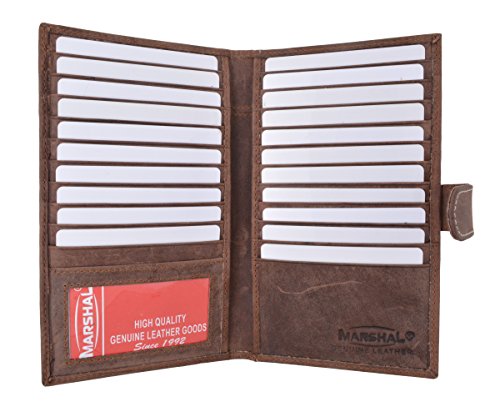 RFID Blocking Bifold Premium Vintage Leather Credit Card ID Holder Long Wallet with Snap Closure (Brown)2