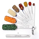 2lbDepot Measuring Spoons, Set of 9 Includes Leveler, Chrome Finish, Premium Heavy-Duty Stainless Steel, Narrow, Long Handle Design Fits in Spice Jar