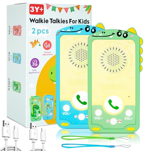 Walkie Talkies Kids, Two Way Talk at The Same Time, Kid walkie talkies 2 Pack Dinosaur Silicone Case Rechargeable Walkie Talkies for Boys Girls 3-9 Year Old, Great Gift for Birthdays,Neighborh,Hiking