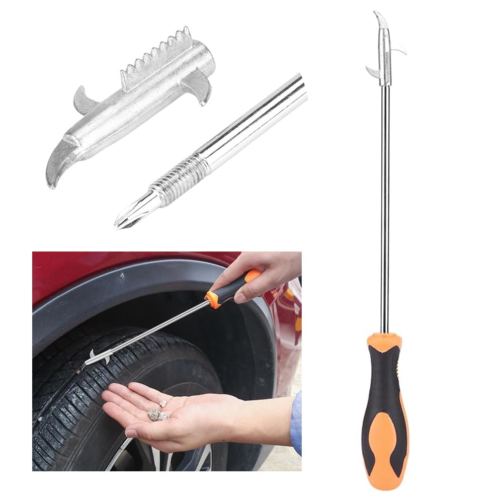 Multipurpose Tyre Stone Remover Tool - Car and Truck Tire Cleaning Hook With Solid Rubber Handle for Motor Bike and Wheel Maintenance
