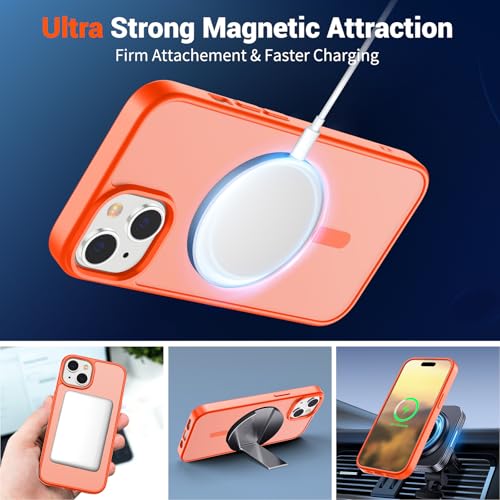 Image of SUPFINE Magnetic for iPhone 15 Case (Compatible with MagSafe) (Military Grade Drop Protection) Slim Translucent Matte Shockproof with Anti-Fingerprint Phone Case, Orange