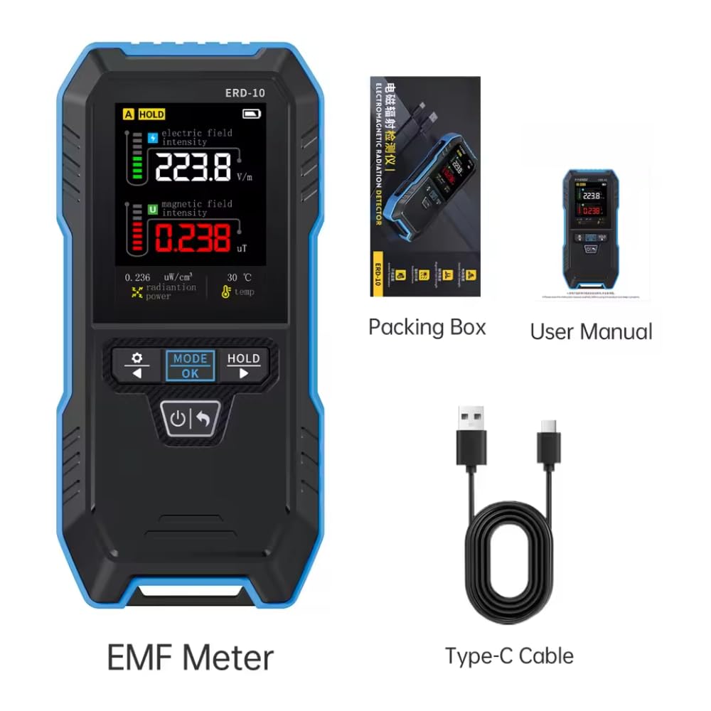 4-in-1-EMF-Messgerät ERD-10 Elektromagnetischer Felddetektor für EF-RF-MF-Temperaturmessung