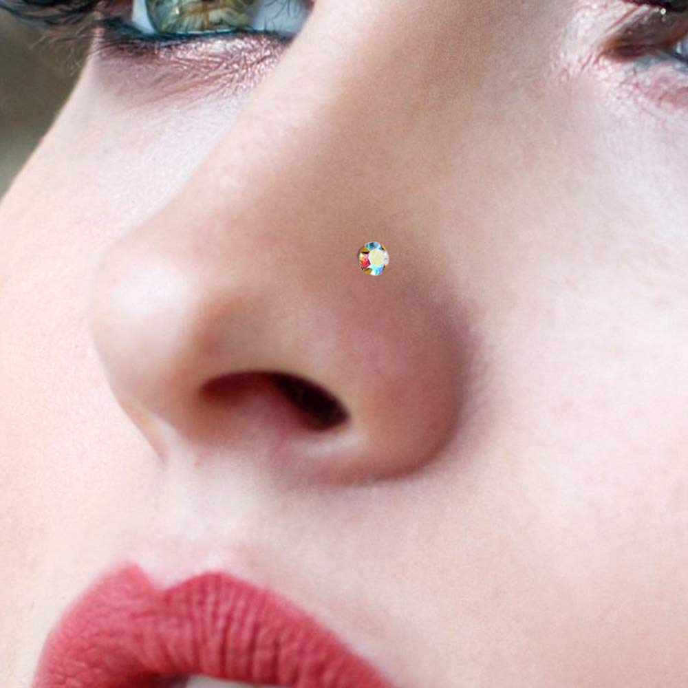 Monster Piercing - 14K Gold Echtgold | Nasenpiercing Nasenstecker Stud | Kristallstein | Stabstärke: 22G (0,6 mm) | Stablänge: 6mm | Steingröße: 1,5mm bis 2,5mm | Hypoallergen