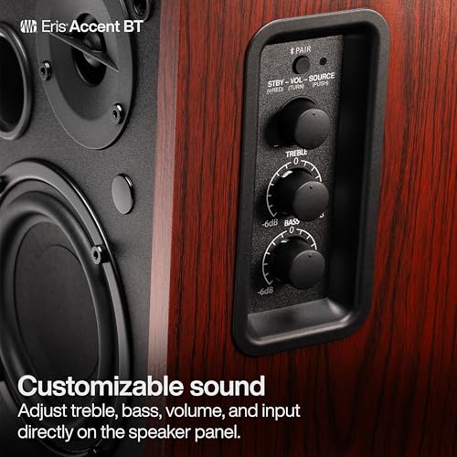 Image of PreSonus Eris Accent BT 60W Powered Bookshelf Bluetooth Speakers - Studio Monitors for Turntable, Home, 4 inch Woofer, Silk Tweeter, USB-C, Optical, RCA, Coax, Remote, Sub Out, Wired Option, Wood Grain