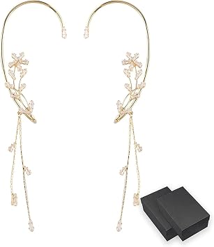 Butterfly Tassel Style Zircon Earrings, Long Shiny Zircon no Piercing Butterfly Ear Clips, Butterfly Flower Tassel Long Earrings Clips, Butterfly Ear Cuff 1pair Golden-#3
