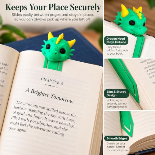Image of 4 Pack Sanchi Homes Dragon Bookmarks Set, Unique 3D Fantasy Markers | Durable Bioplastic