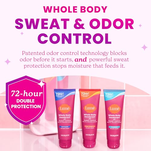 Image of Lume Whole Body Deodorant Plus Sweat Control - Smooth Cream Tube - 72 Hour Odor And Sweat Control - Baking Soda Free, Skin Loving - 3.0 ounce (Pack of 2) (Clean Tangerine)