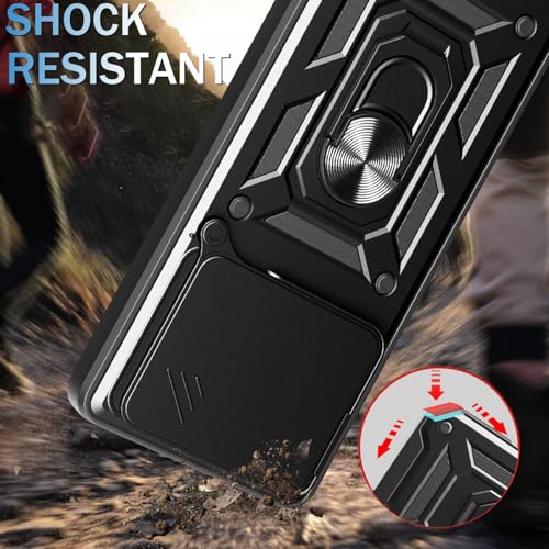 Image of SPAZY CASE iQOO Z9s Pro 5G / Vivo T3 Pro 5G Back Cover | Heavy Duty Hybrid Case with 360 Degree Rotating Finger Ring Holder + Slider Shutter Camera Protection Case - Black