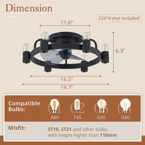LEDIARY Low Profile Ceiling Fans with Lights Black, Flush Mount Ceiling Fan with Light, Modern Farmhouse Industrial Rustic Small Ceiling Fan with Remote for Bedroom,Kitchen,Home - Image 6