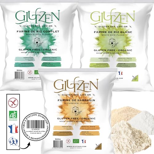 TRIO de farines sans gluten Bio GLUTZEN. 1x farine de sarrasin, 1...