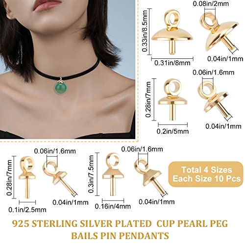 Beebeecraft 40Pcs 4 Sizes Eye Pin Bail Peg Pendants 24K Gold Plated Pearl Cup Eye Pins with Small Pearl Cup for Half Drilled Beads Jewelry Making Findings - Image 2