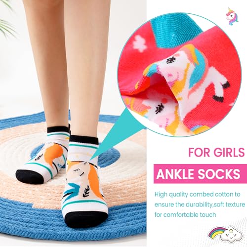 Image of WEVIAS Kids Girls Socks Unicorn Ankle Funny Cartoon Low Cut Cotton Cute Novelty Fashion Toddler No Show Silly Socks 6 Pairs