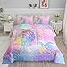 Axolotl Turtle Bedding Set Twin,Coastal Beach Themed Comforter Set Rainbow Turtle,Mandala Turtle Comforter Bed Set for Kids Girls Teens,Girls Bedding Set Print Fish Scales,1 Quilt 2 Pillowcases
